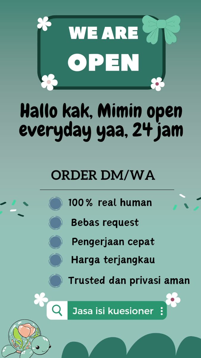 sshafier's tweet photo. Halo para pejuang kuesioner skripsi, tugas sekolah, kepentingan pribadi. dll aku open ya jasa dan joki isi kuesioner!

100% terjamin manusia real loh serta boleh bebas request apapun disini termasuk request untuk deadline. Harga terjangkau loh kak disini! 😍✨ #zonauang https://t.co/bqo4nKp9bJ