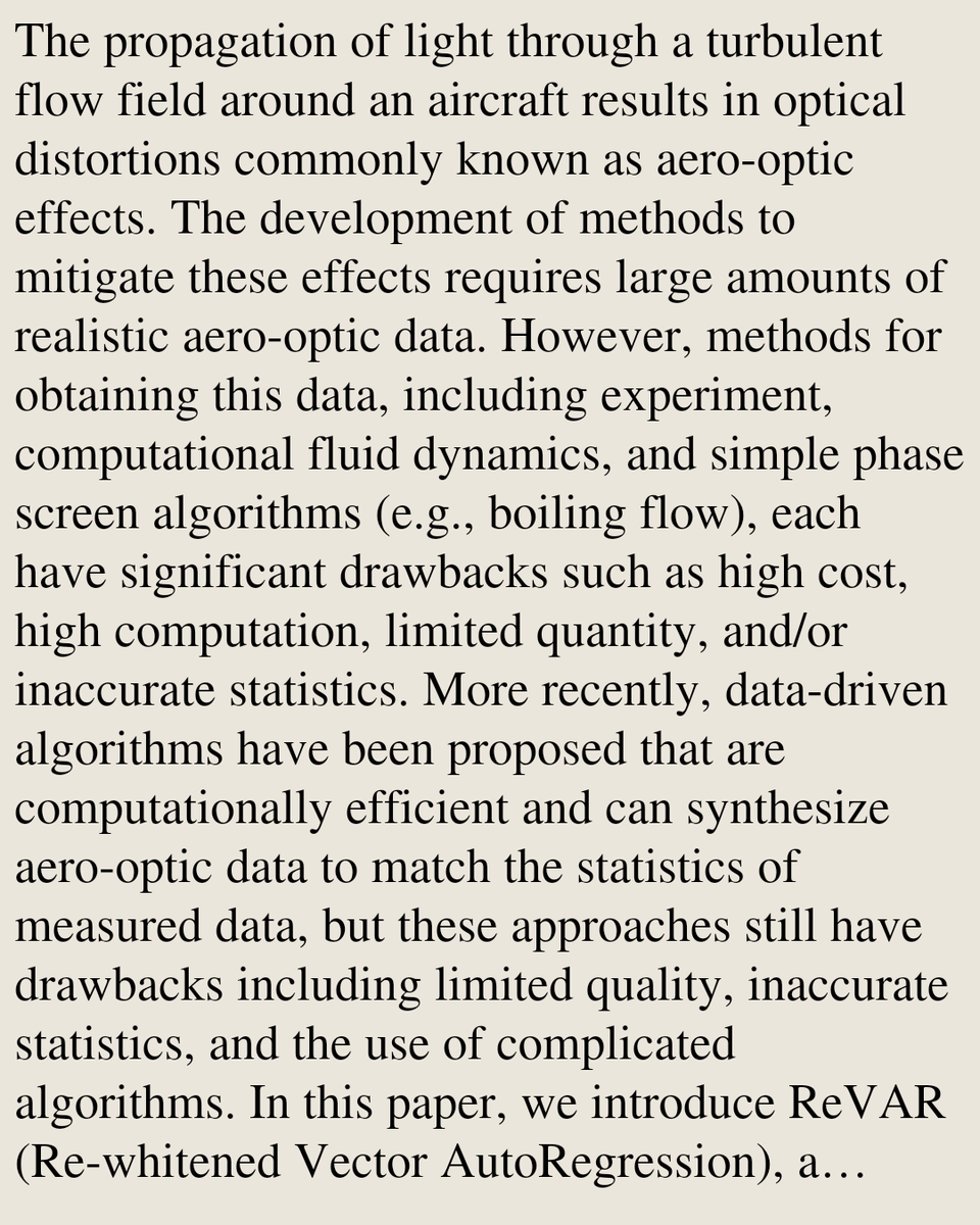 SignalPapers's tweet image. ReVAR: A Data-Driven Algorithm for Generating Aero-Optic Phase Screens

Jeffrey W. Utley, Gregery T. Buzzard, Charles A. Bouman, Matthew R. Kemnetz
arxiv.org/abs/2604.02326 [𝚎𝚎𝚜𝚜.𝚂𝙿]
