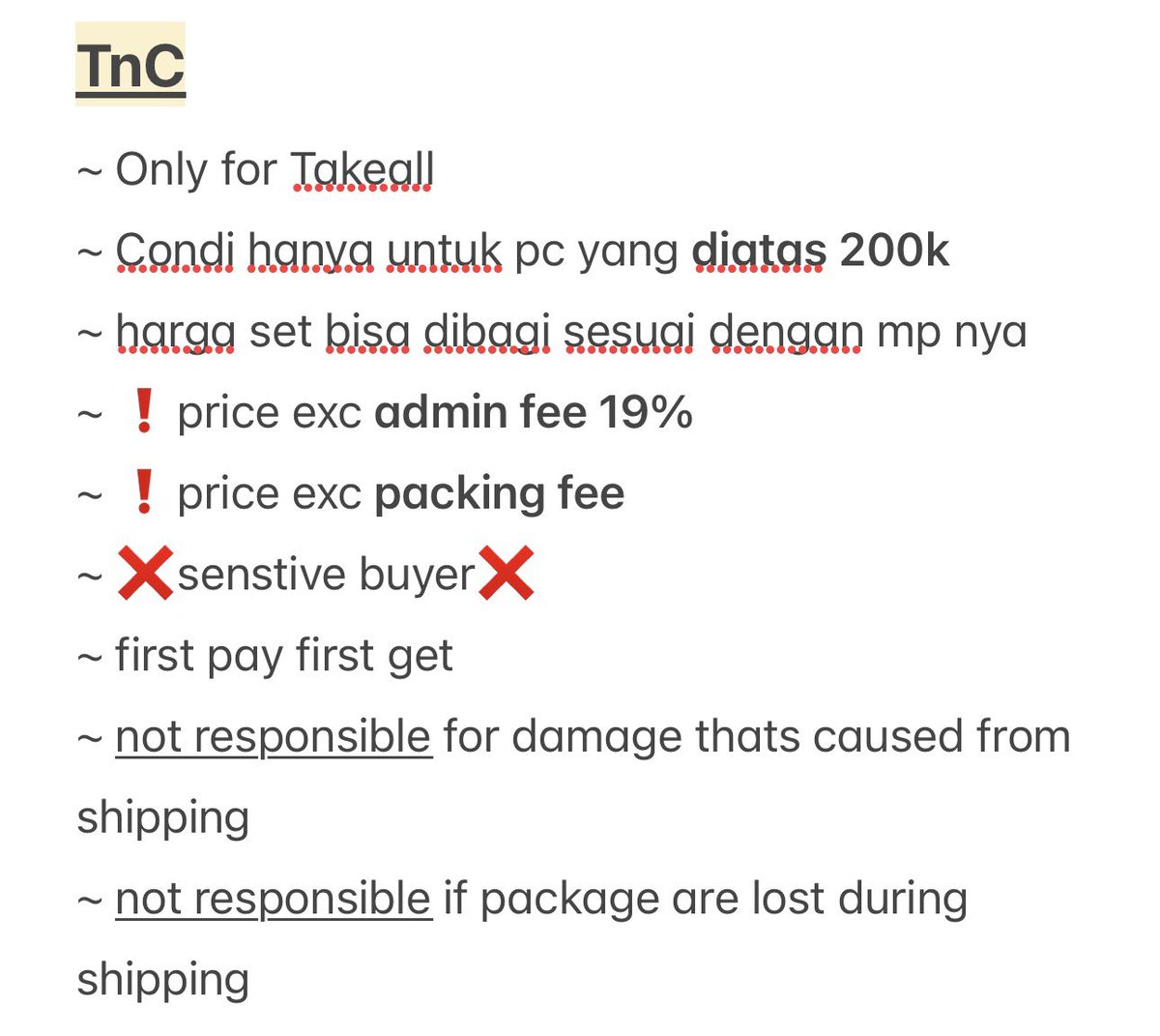 #ensell 
wts | want to sell

🙆🏻‍♀️Aab Enhypen (only for takeall)
🏡Dom Bogor
🖇️Exc Admin Fee &amp; Packing Fee
⛳️ WW buyers must have ina address

Kalau mau share di go bisa tanpa minta izin

price-list
docs.google.com/spreadsheets/d…

kindly read the tnc before reaching out to me