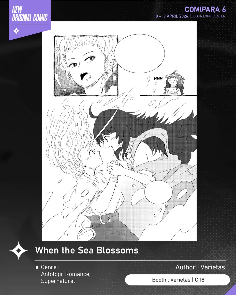 comipara_id's tweet image. [COMIC RAID]
Author: Varietas
Booth: C 18  -  Varietas

Ini diaaa komik baru karya Kak Varietas, berjudul "When the Sea Blossoms" yang akan dijual di Comipara 6 besok lho!

Sampai ketemu di venue! ✨

Comipara 6
18-19 April 2026
Jogja Expo Center

#comicraid6