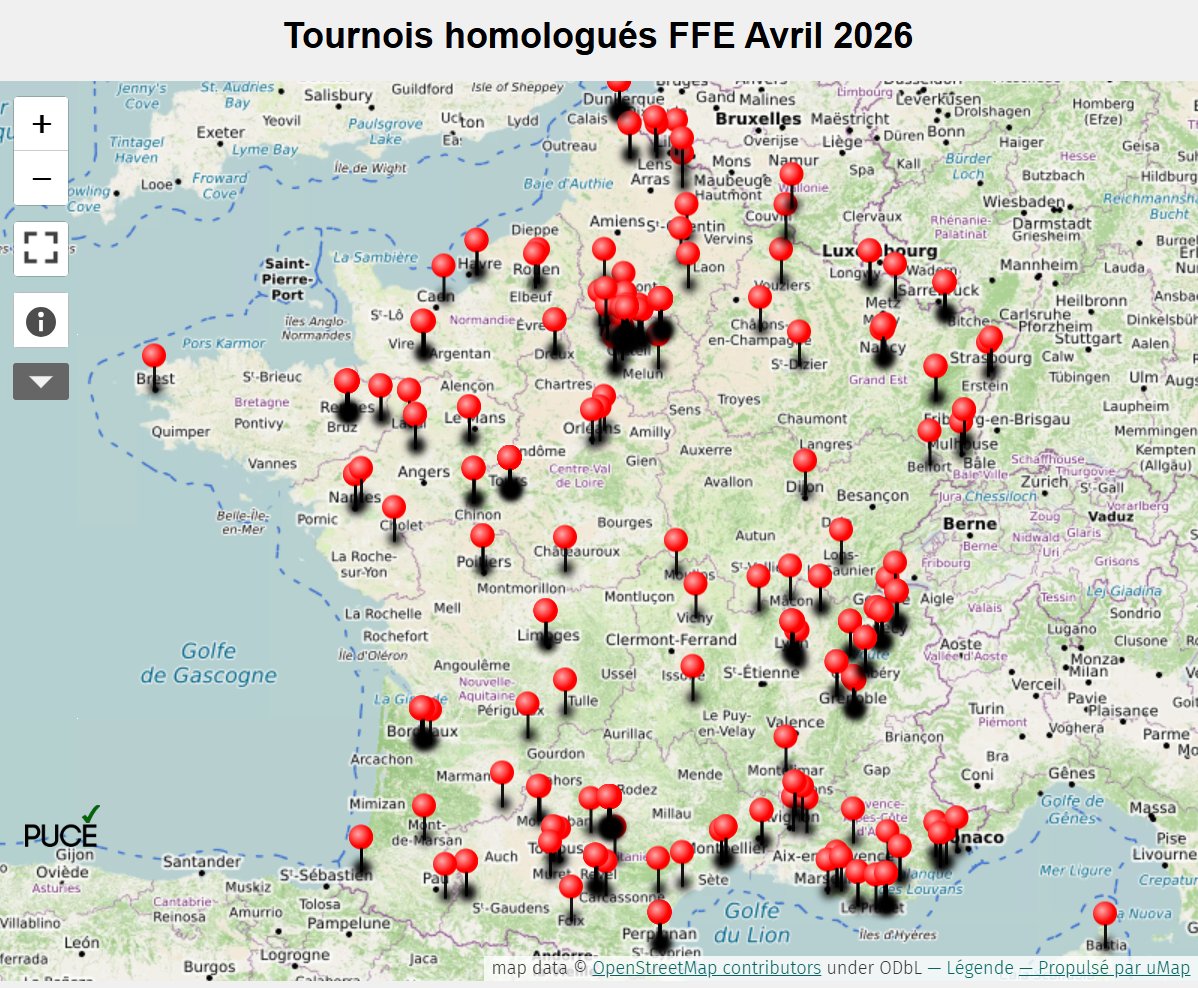 PUCE_echecs's tweet photo. Le printemps est là, les opens y fleurissent. 265 tournois d'échecs homologués en avril. Comme on a ajouté à la carte ceux du premier WE de mai, ça fait beaucoup ! La carte interactive sur le lien ↙️ https://t.co/UyvtXI0xYD https://t.co/AX7j6vjQc6