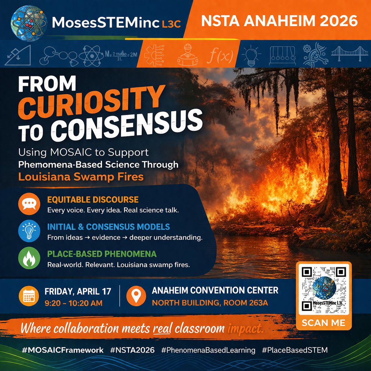 🔥 From Louisiana to California… we’re bringing real-world science to the stage!

I’m excited to present “From Curiosity to Consensus” at NSTA Anaheim 2026, where I’ll be sharing how the MOSAIC Framework™ supports phenomena-based science through a powerful, place-based