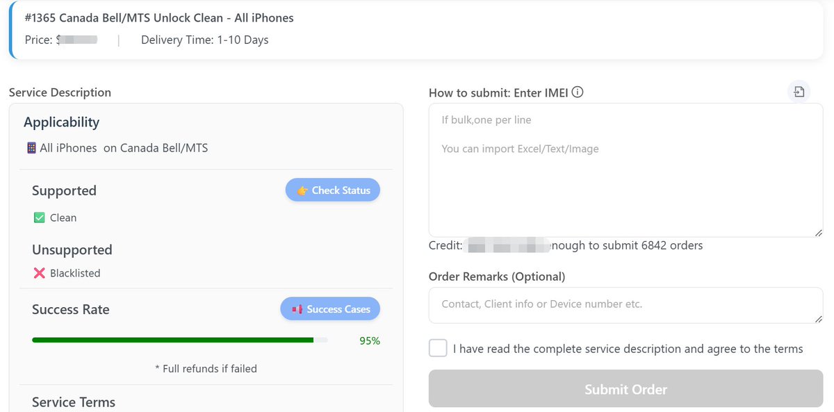 Service Down 📷📷📷 Canada Bell/MTS Unlock Premium But Clean Unlock Still Work 2026.4.3

Good news Canada Bell/MTS Clean Work stable

unlock.imeischeck.com/main/submit-or…