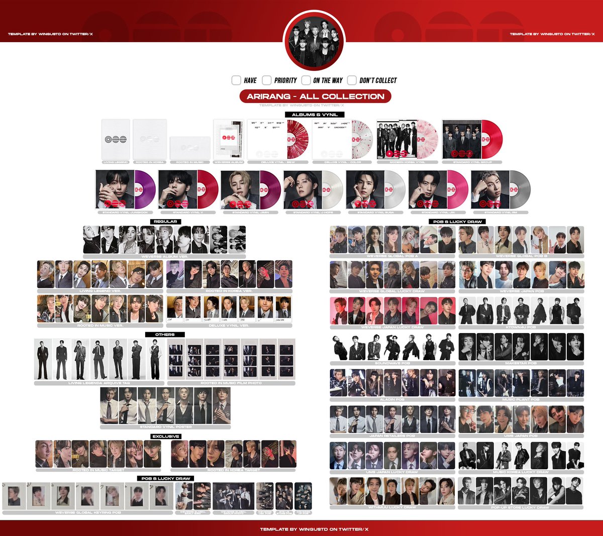 wingustd's tweet photo. ￤ꜥꜤ🪭bts arirang album member photocard wishlist template - maknae line &amp; ot7 (update 260403)

please don't remove/cut the credits ♡

🏷️#BTS #BTS_ARIRANG #BTS_SWIN #방탄소년단 #防弾少年団  RM  NAMJOON  JIN SEOKJIN SUGA YOONGI JHOPE HOSEOK JIMIN V TAEHYUNG JUNGKOOK POB LUCKY https://t.co/6oHzHJanqB