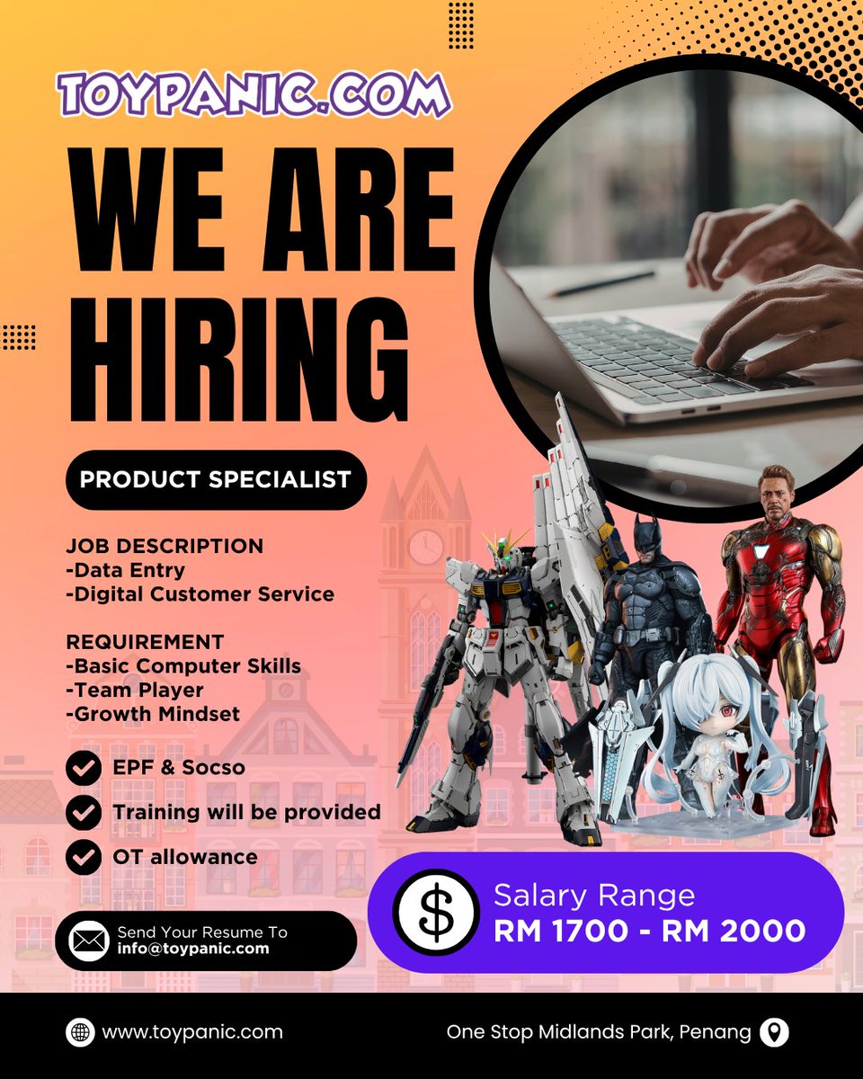 ToypanicMsia's tweet image. 📢📢WE ARE HIRING📢📢

Fresh graduate are welcome to join! Training will be provided 😉

Interested? Email your resume to info@toypanic.com now!

#hiring #toypanic