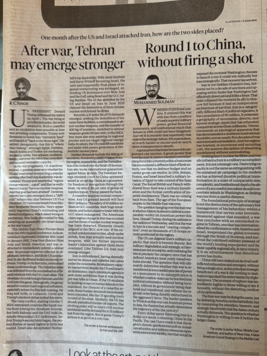 ambkcsingh's tweet image. My op-ed in ⁦@IndianExpress⁩ on #Iran after President Trump’s fact-free address to nation. US objectives’ve evolved from regime change to sending Iran to “Stone Age”. Irony is Iran may suffer more infrastructural damage but will cause mayhem &amp;amp; for it survival is winning.