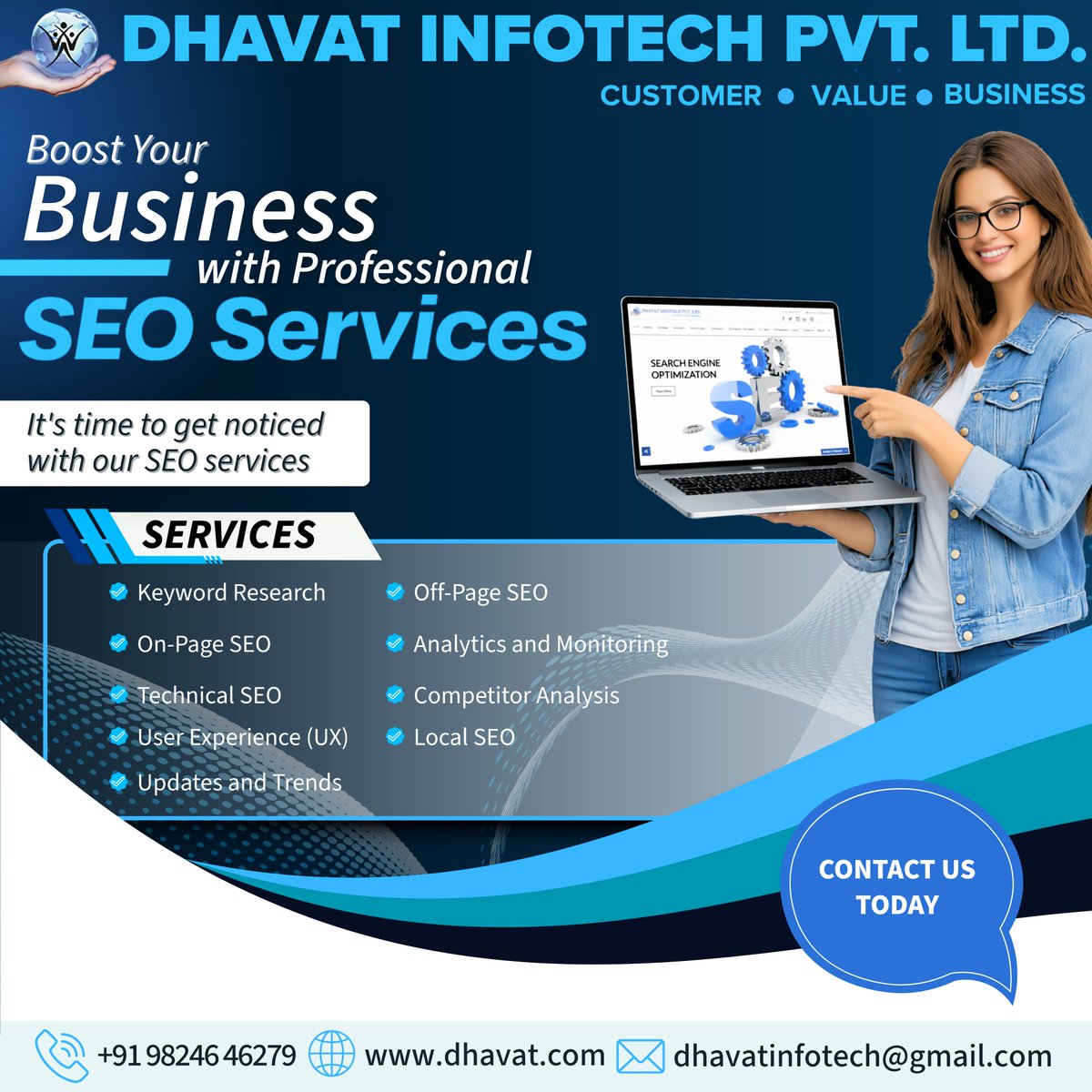 dhavat_infotech's tweet image. 🌐 dhavat.com
📱 +91 9824646279
📧 dhavatinfotech@gmail.com

🚀 Grow Your Business with Smart SEO Strategies

💡 Why Choose SEO?
Better rankings mean more traffic, more leads, and more business growth.

#DhavatInfotech #SEOService #SearchEngineOptimization #SEOAgency
