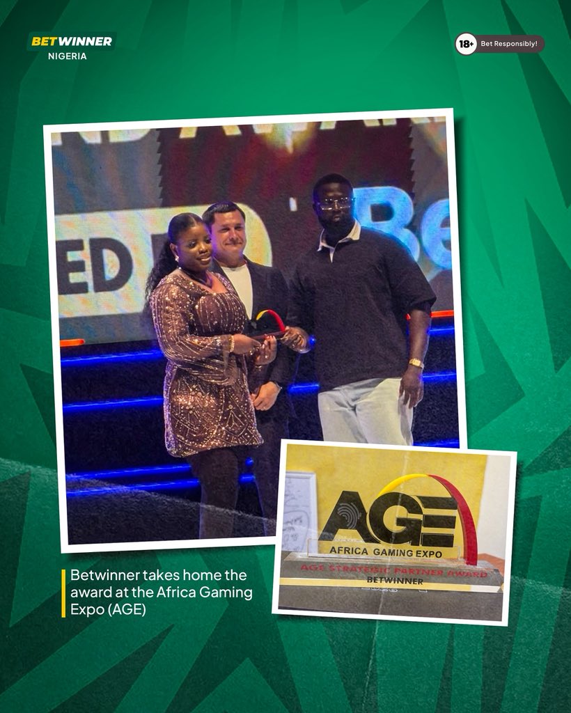 Another trophy in the cabinet! 🏆

Betwinner takes home the award at the Africa Gaming Expo (AGE) , celebrating our commitment to excellence, innovation and delivering wins for our players every day.

Proud moment for the team! 💪 #BetwinnerNG #AGEAwards