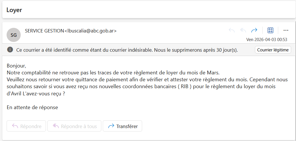 Slt, attention tentative d'Arnaque au loyer. Vérifier bien vos comptes ou auprès de votre propriétaire avant de répondre a ce genre de message.