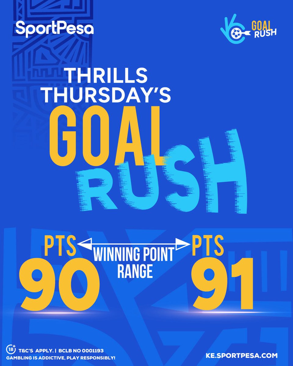 SportPesa's tweet image. 🎯Thrills Thursday goal rush top 51 winners had between (90)pts and (91)pts!

🤑Changamkia today's games, NI SAAAAREEE!🤑

PREDICT &amp;amp; WIN 10 million, 10K Daily or 1000 bob BONUS!

📲 spp.ke/GoalRushSM | #MakeItCount