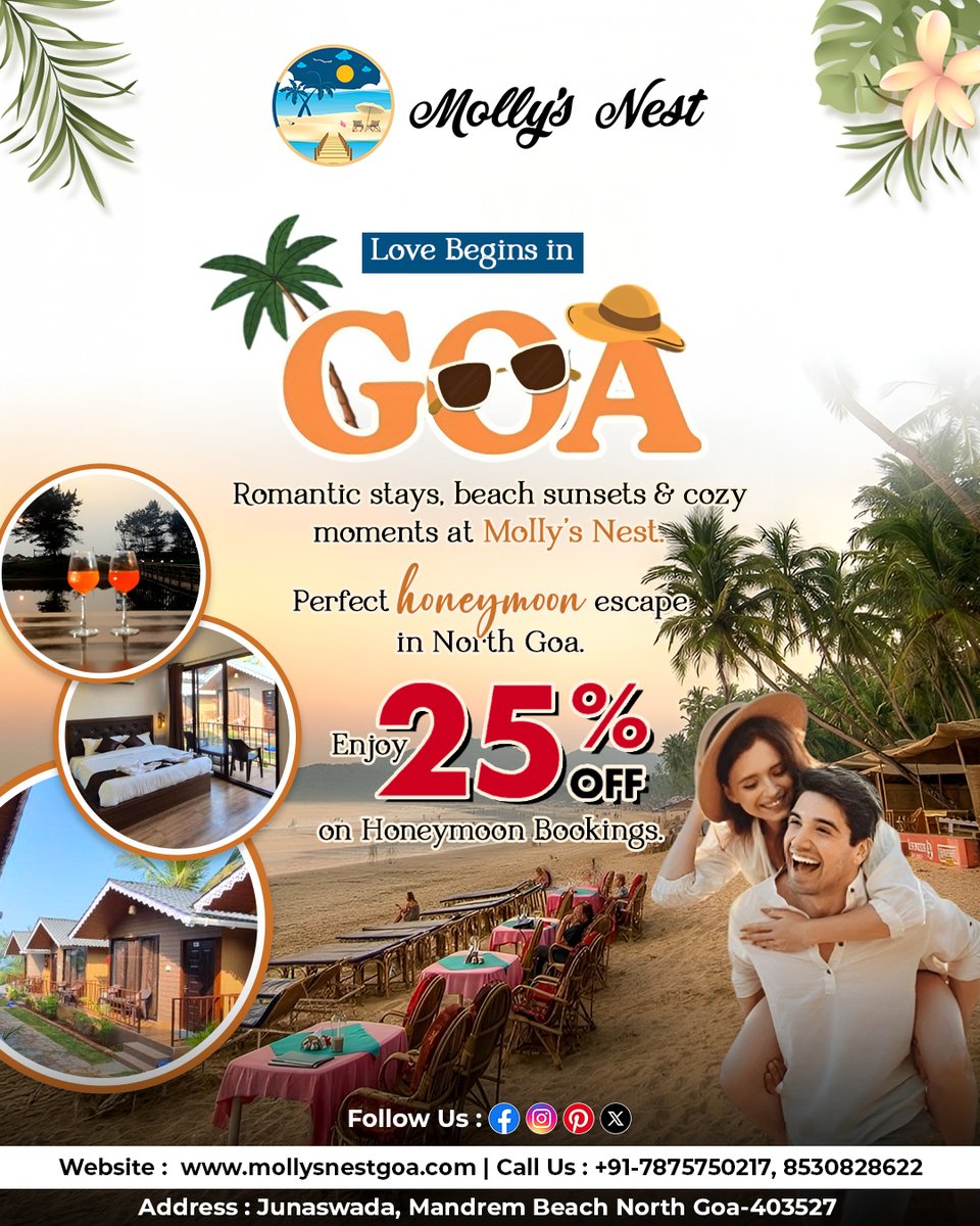 mollysnest's tweet image. Fall in love all over again at Molly's Nest #Goa💛🌴
Where beach sunsets, cozy stays, and romantic vibes create the perfect escape.
📞 8530828622
🌐 mollysnestgoa.com

#MollysNest #GoaDiaries #HoneymoonGoals #BeachLife #RomanticGetaway #NorthGoa #TravelCouples #SunsetLovers