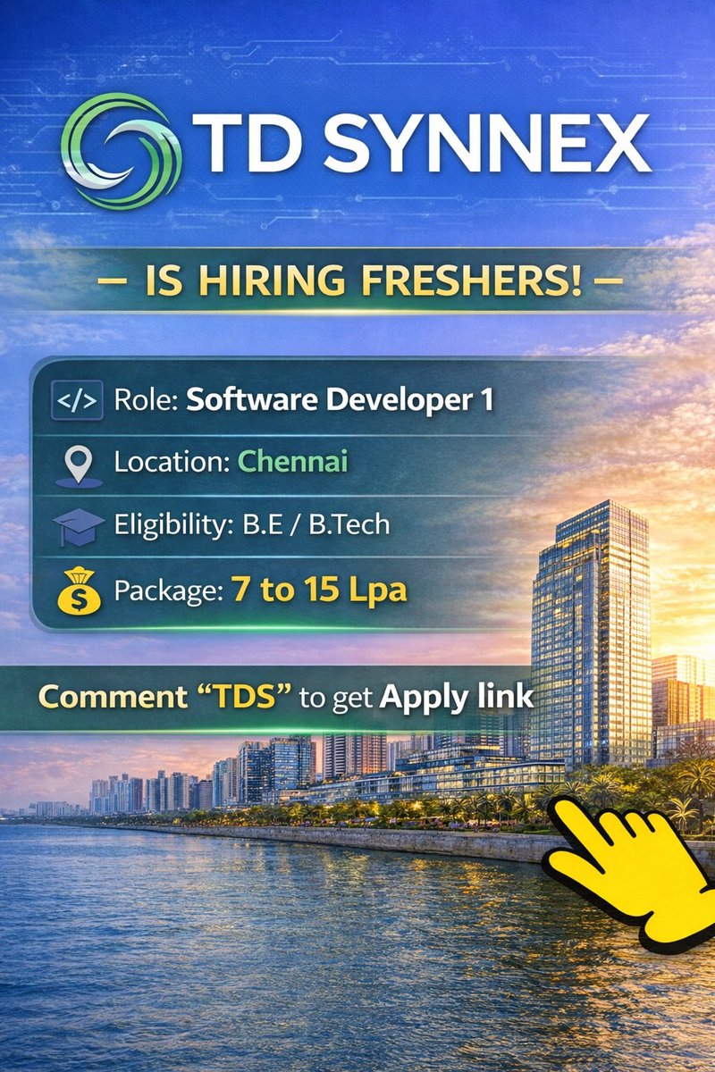 softwareduniyas's tweet image. #Fresher Openings for #Software Engineer roles:

TD SYNNEX hiring Freshers 🚀

Role: Software Developer
Location: Chennai
Experience: 0–1 year

Skills:
Java • Spring • Hibernate • SQL • Git • OOP

Apply: careers.tdsynnex.com/us/en/job/TSQT…

Comment TDS for link 🔁
