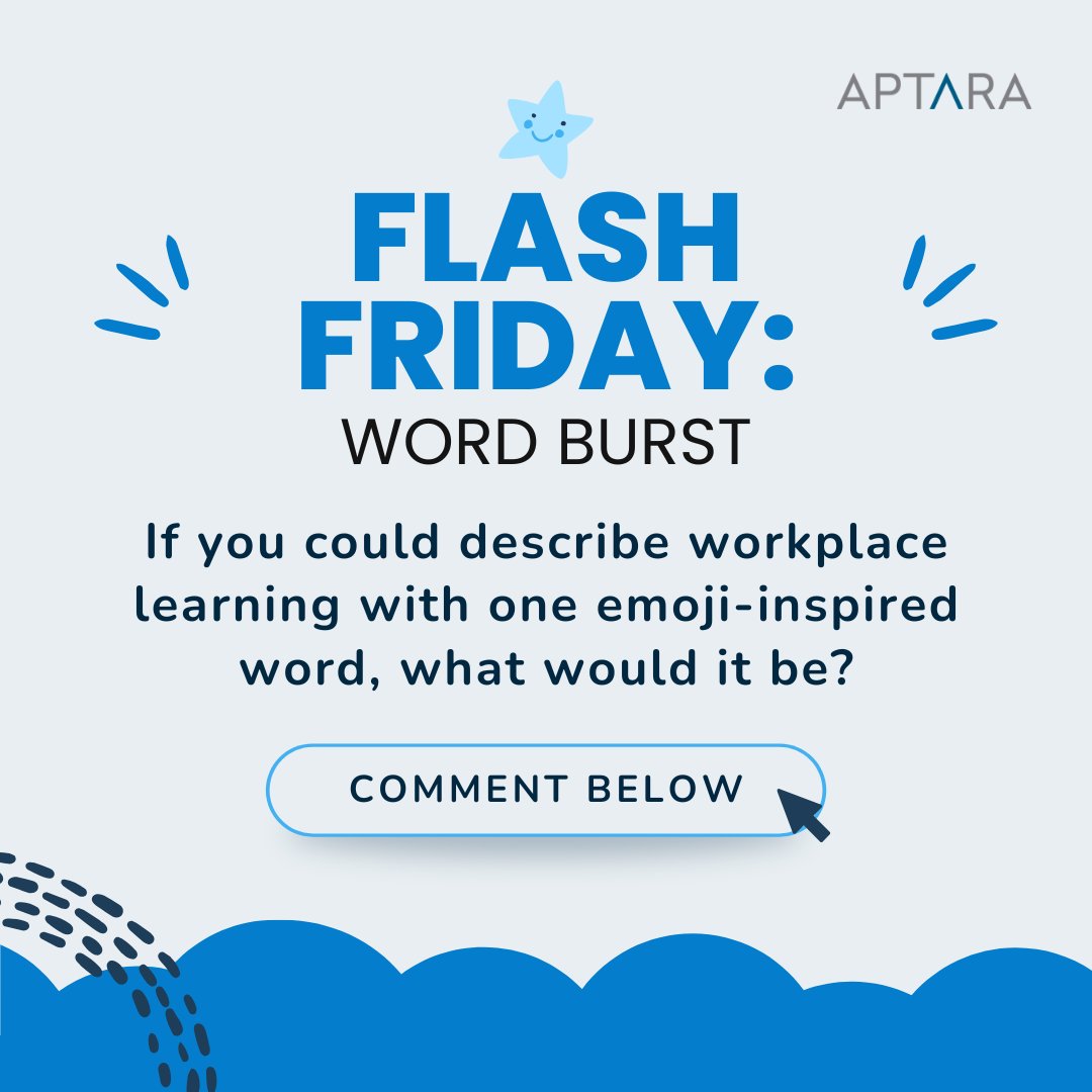 Aptara's tweet image. One emoji for workplace learning? 🚀💡📚🔥 Drop yours below, we're making an L&amp;amp;D word cloud! Love seeing compliance 🎯, skills 📈, innovation 💡 vibes. What's yours? 👇

 #Aptara #FlashFriday #WorkplaceLearning #CorporateTraining