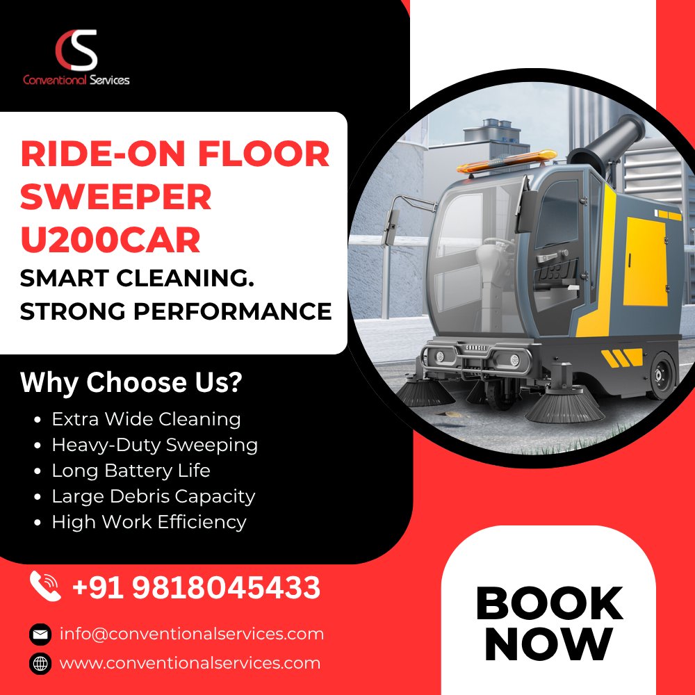 Looking for a reliable industrial cleaning solution?
The U200CAR Ride-On Floor Sweeper ensures maximum productivity with:
Reach out today: info@conventionalservices.com
Call: +91 9818045433
#FacilityManagement #IndustrialCleaning #Efficiency #CleaningEquipment