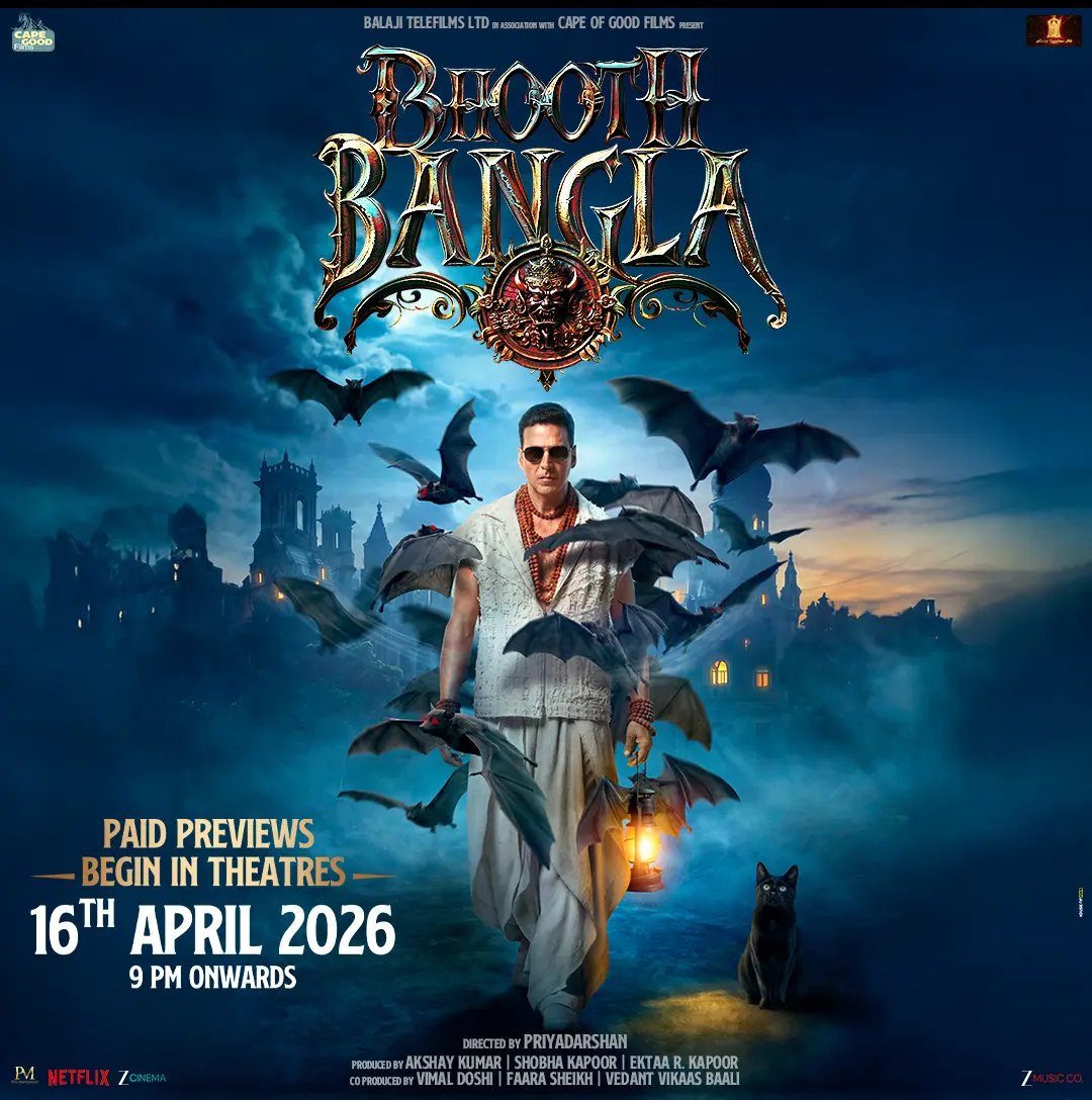GauravAkshay16's tweet image. IT'S OFFICIAL... '
#BHOOTHBANGLA' PAID PREVIEWS ON 16 APRIL #AkshayKumar and director #Priyadarshan – will have paid previews on [Thursday] 16 April 2026 [from 9 pm], followed by a full-fledged release on 17 April 2026. #CapeOfGoodfilms 
#BalajiMotionPictures