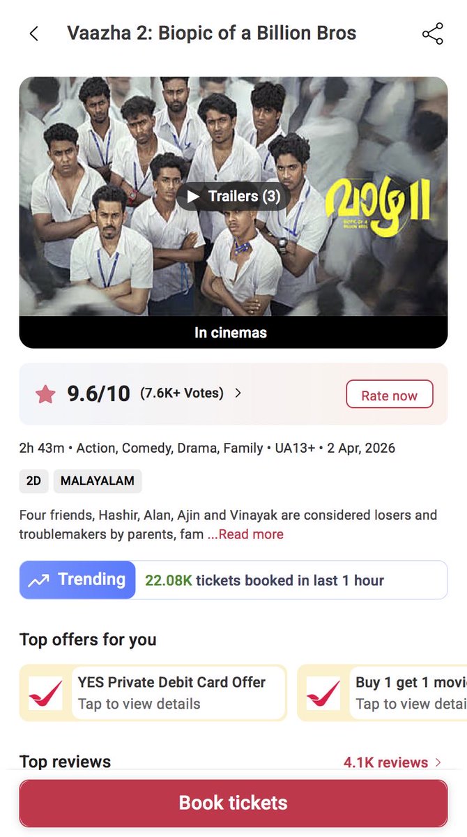 statsforfun319's tweet photo. #Vaazha2 BookMyShow 2026-Apr-03
11-12pm
Tickets sold on BMS-22080
Total-69020
Esti-350k-420k
#HashirH #VedaShankar https://t.co/z3fxaMFQig