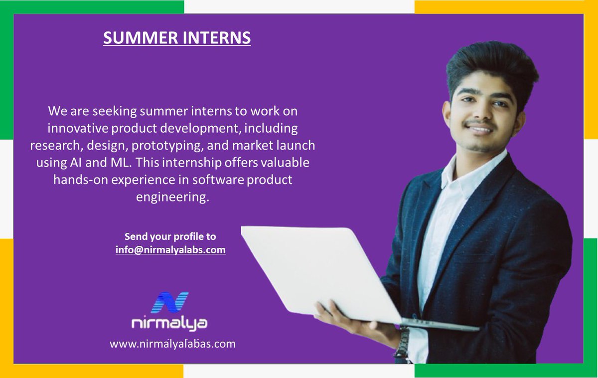 We are seeking summer interns to work on innovative product development, including research, design, prototyping, and market launch. Send your profile to info@nirmalyalabs.com