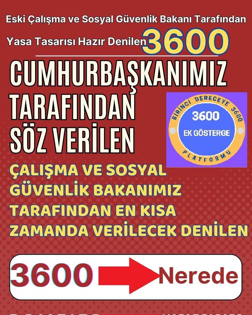 NEZAMAN #BirinciDereceye3600 Ek Gösterge sözü verildi, yaklaşık üç yıl geçti!
Artık söz değil, icraat istiyoruz!#EmekliMemuradaSeyyanen
<a href="/RTErdogan/">Recep Tayyip Erdoğan</a> <a href="/dbdevletbahceli/">Devlet Bahçeli</a> <a href="/eczozgurozel/">Özgür Özel</a> <a href="/MDervisogluTR/">Müsavat Dervişoğlu</a> <a href="/isikhanvedat/">Prof. Dr. Vedat Işıkhan</a> <a href="/55erhanusta/">Dr. Erhan Usta</a> <a href="/cenginyurt52/">Cemal Enginyurt</a> <a href="/_aliyalcin_/">Ali YALÇIN</a> <a href="/OnderKahveci/">Önder Kahveci</a> <a href="/Akparti/">AK Parti</a>  <a href="/MHP/">Mark H Pavlidis</a>