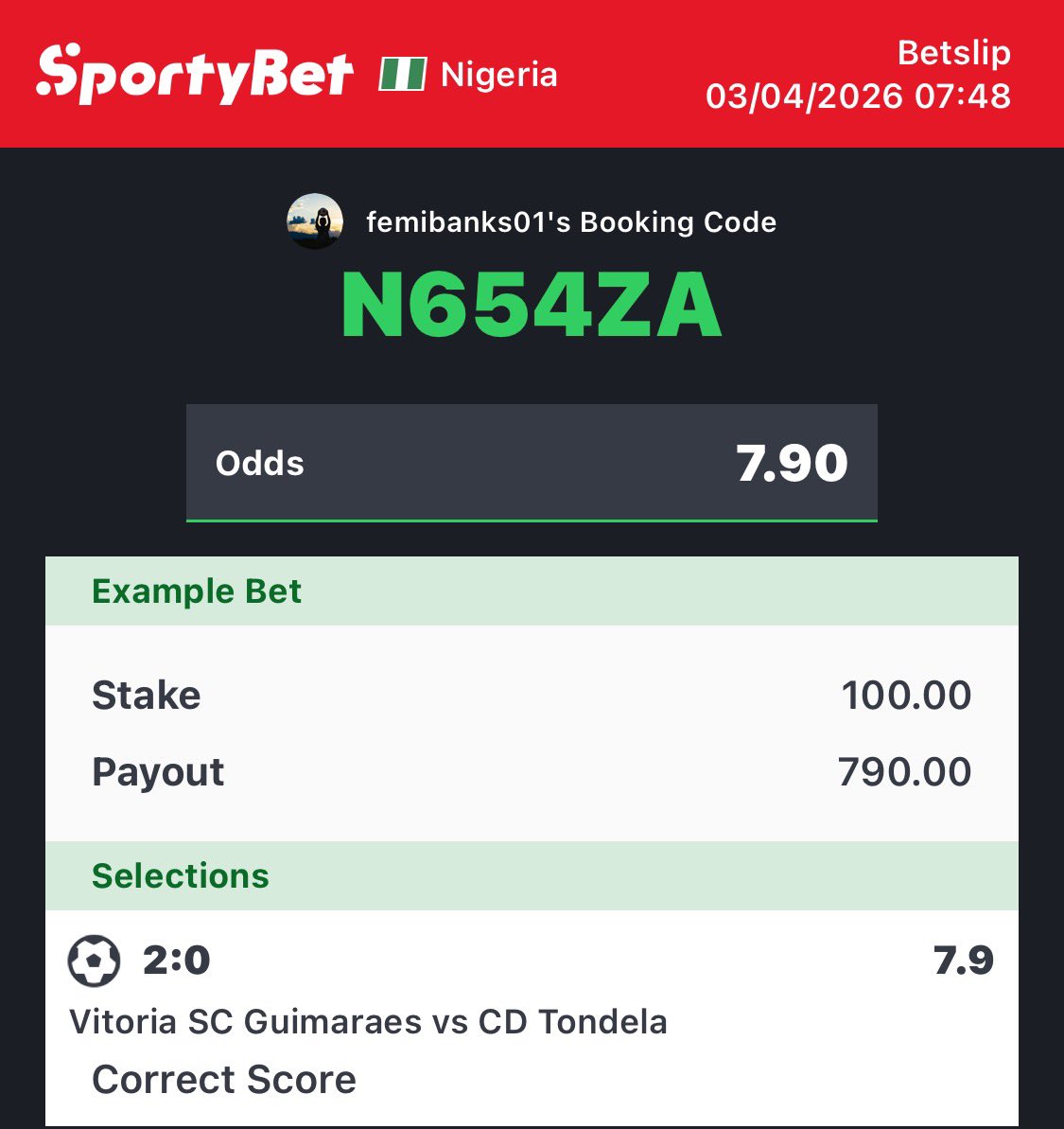 femibanks01's tweet photo. Single correct score 
Booking code👇👇
N654ZA https://t.co/iiXJR5ntjV