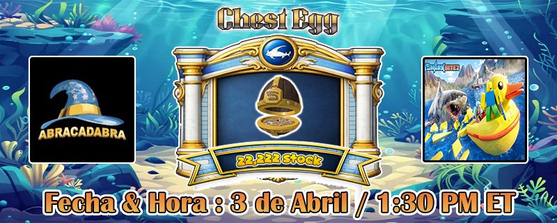 ⚈ Juego : ⛵ Sharkbite 2 🦈

roblox.com/games/89082289…

⚈ Limited : Chest Egg 🥚

roblox.com/catalog/911431…

📈 Stock : 22,222

📝 Mision : Encuentra los 10 huevos 🥚 de pascua para obtenerlo

⏳ Fecha &amp; Hora : 3 de Abril / 1:30 PM ET