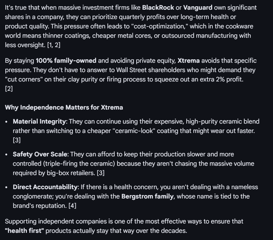 <a href="/NaturallyFTW/">Natural Immunity FTW</a> Xtrema pans are a forever pan if you take care of it by not dropping it or cooking on very high heat. 

The company also is not controlled by private equity or the "Blackrocks" which may pressure it to become less safe for the sake of incrased profits.