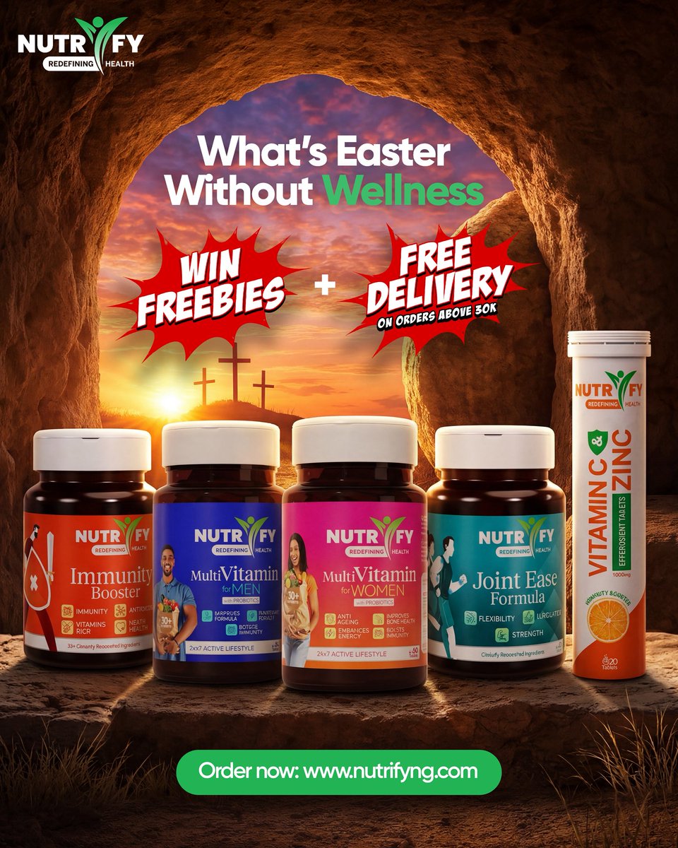 Spreading the love this Easter with freebies on your orders 💚🌸

Shop now and enjoy freebies on orders above ₦25,000, plus free delivery on orders above ₦30,000

Order now  : nutrifyng.com 

#NutrifyNigeria #AllRoundWellness #Easter #EasterOffers #HealthyLiving