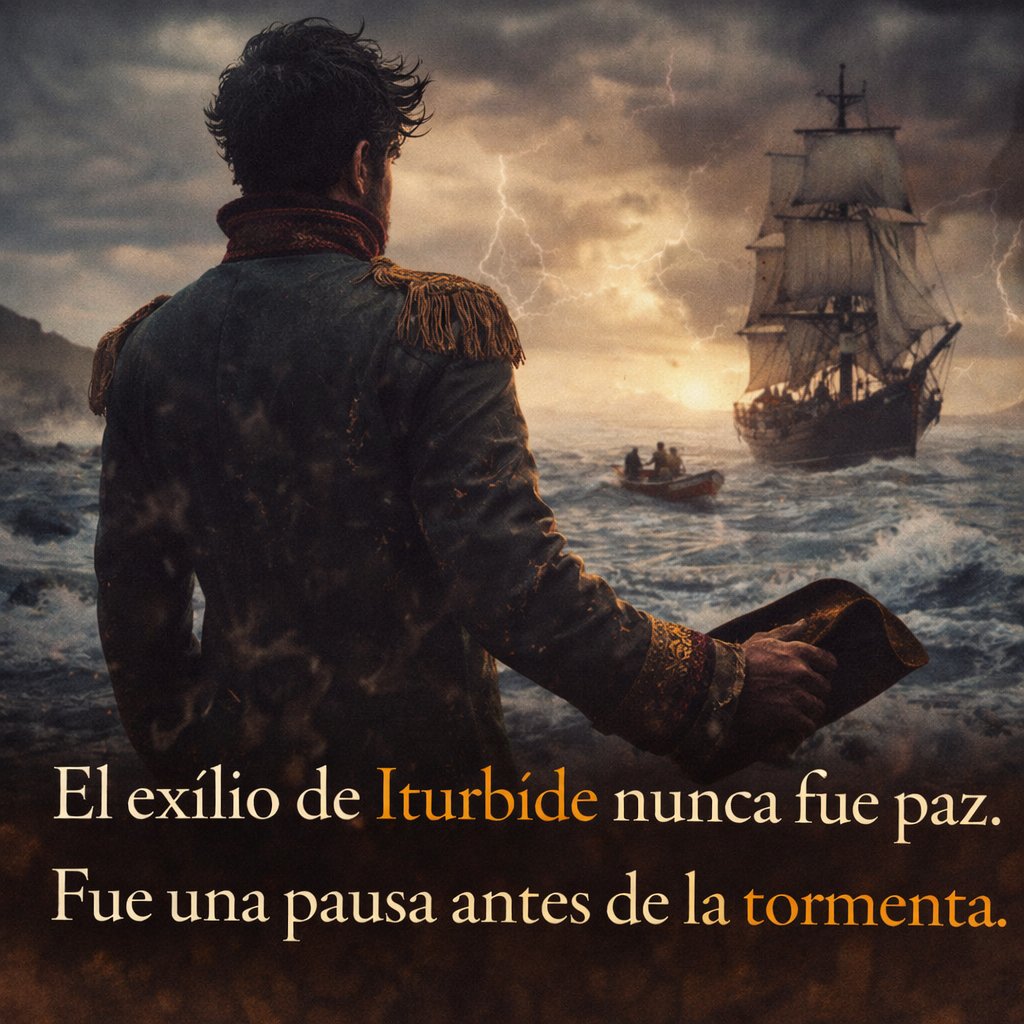 DonPorfirioDiaz's tweet image. El exilio de Agustín de Iturbide tiene algo profundamente mexicano: empezó como salida negociada y terminó como prólogo de una tragedia. Después de abdicar en marzo de 1823, el Congreso aceptó que abandonara el país, le asignó una pensión y le impuso la condición de fijar su