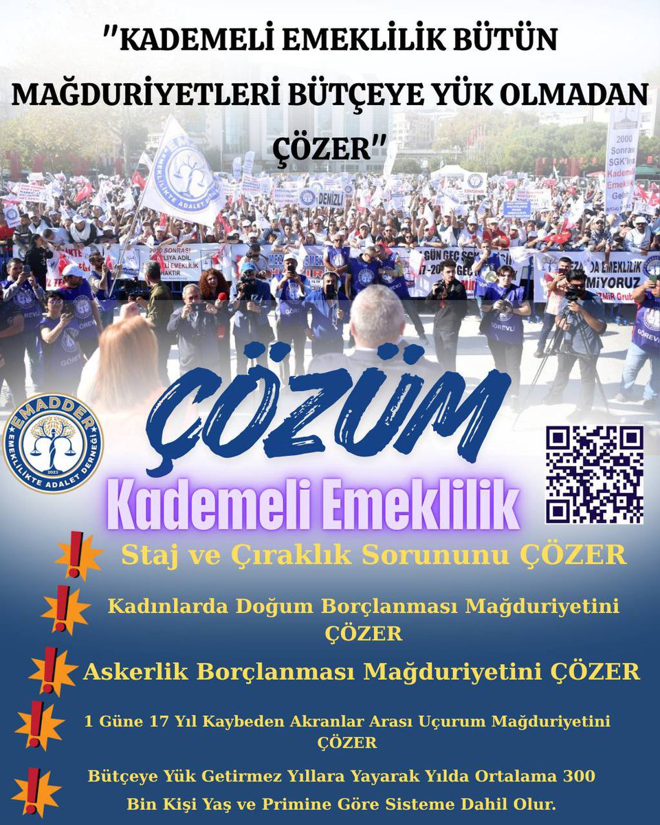 Hak, Hukuk, Adalet,Vicdan ve Anayasal eşitlik için Kademeli Emeklilik sistemi Elzemdir.

1 güne 17-20 yıl geç Emeklilik haksızlık ve kul hakkıdır.

Kademeli Emeklilik Anayasal Haktır.
<a href="/EmadDernegi/">EMEKLİLİKTE ADALET DERNEĞİ ⚖️</a> 
#KademeSusmayacak