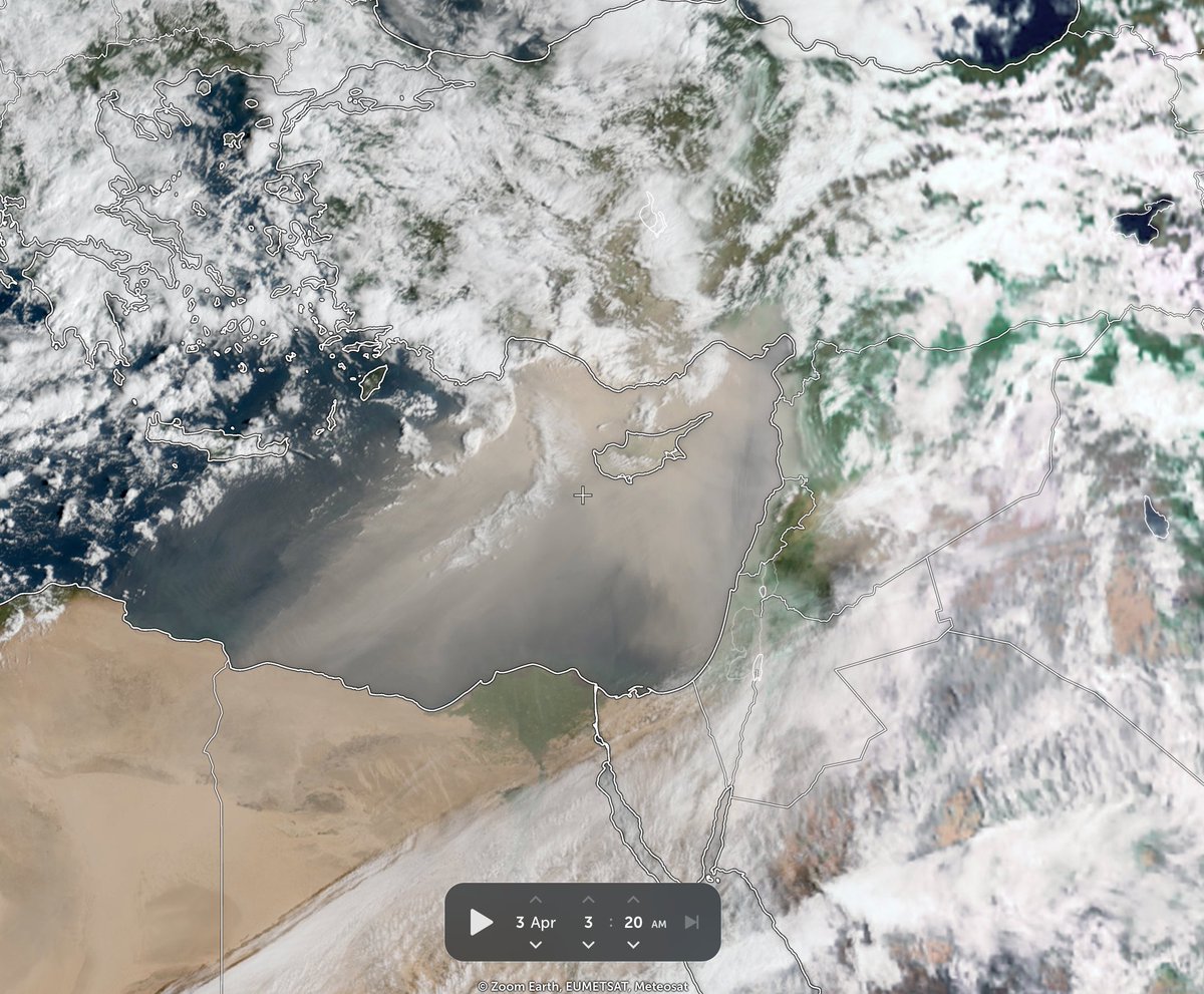 jnmet's tweet image. Extensive cloud of #Saharan dust in the eastern #Mediterranean, including #Cyprus and southern #Turkey. The dust cloud will reach #Syria, #Lebanon &amp;amp;  #Israel later Friday then perhaps northern #Iraq Saturday.