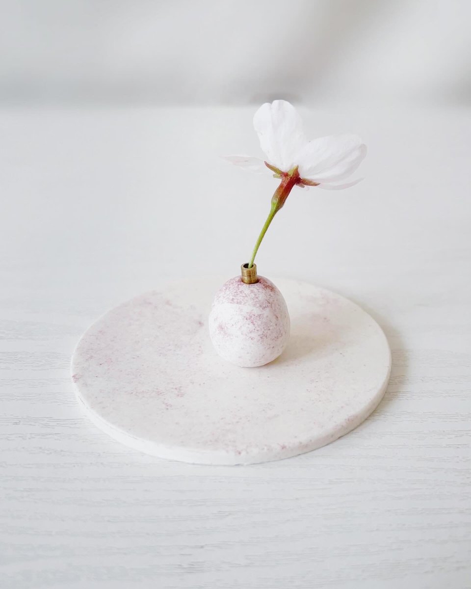 桜の花の粉をちりばめたTAMAGO STONEの粒だるまとプレート。

卵殻本来の柔らかな白に、淡い桜色が溶け込む表情は、この季節だけの特別なもの。

素材が新しい形に生まれ変わり、また誰かの日常を彩る。

そんな「素材の記憶」の循環を、一輪の桜と共に。