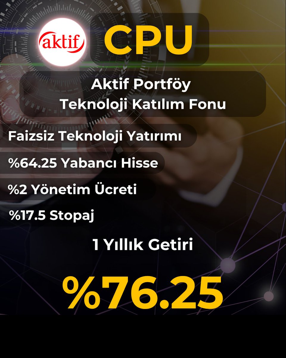TemelAnalizer's tweet image. 🏆Faizsiz Global Teknoloji Fonu❗️

📌Aktif Portföy Teknoloji Katılım Fonu - #CPU

✍Nvidia, Apple, AMD, Microsoft gibi şirketlere katılım esaslarına uygun olarak yatırım yapmayı sağlayan fonumuz, en az %80 oranında teknoloji temasına yerli ve yabancı yatırım araçlarıyla yatırım