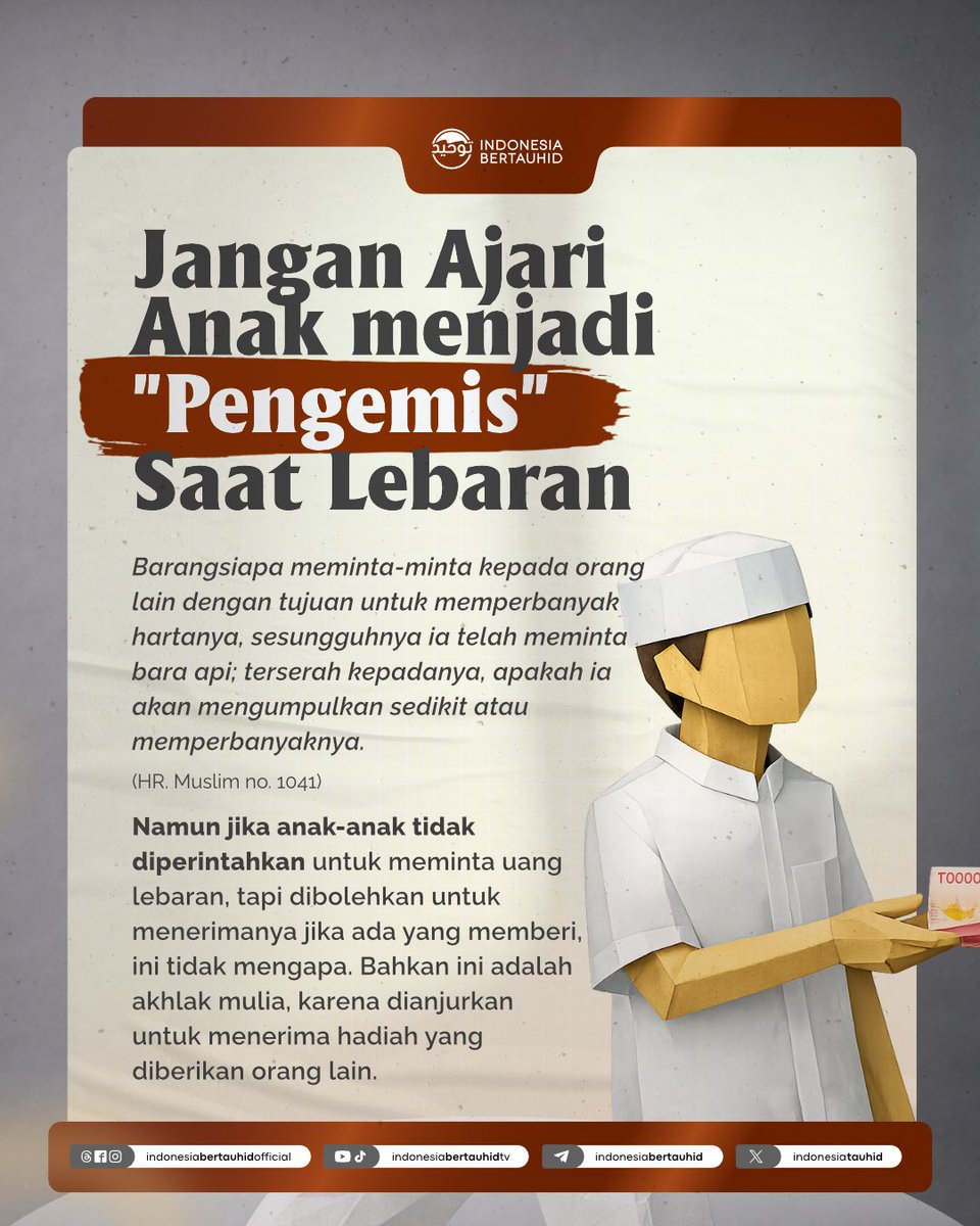 indonesiatauhid's tweet photo. “Barangsiapa meminta-minta kepada orang lain dengan tujuan untuk memperbanyak hartanya, sesungguhnya ia telah meminta bara api; terserah kepadanya, apakah ia akan mengumpulkan sedikit atau memperbanyaknya.” (HR. Muslim no. 1041)

Simak Selengkapnya:
https://t.co/mMd5bvGUzv https://t.co/5gYktmMhQv