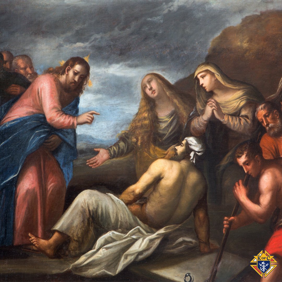 KofC's tweet image. “I am the resurrection and the life; whoever believes in me, even if he dies, will live.” — John 11:25 

In today’s Gospel, Jesus stands before the tomb of His friend Lazarus. He weeps with those who mourn. He shares in their grief. And then He reveals His power over death