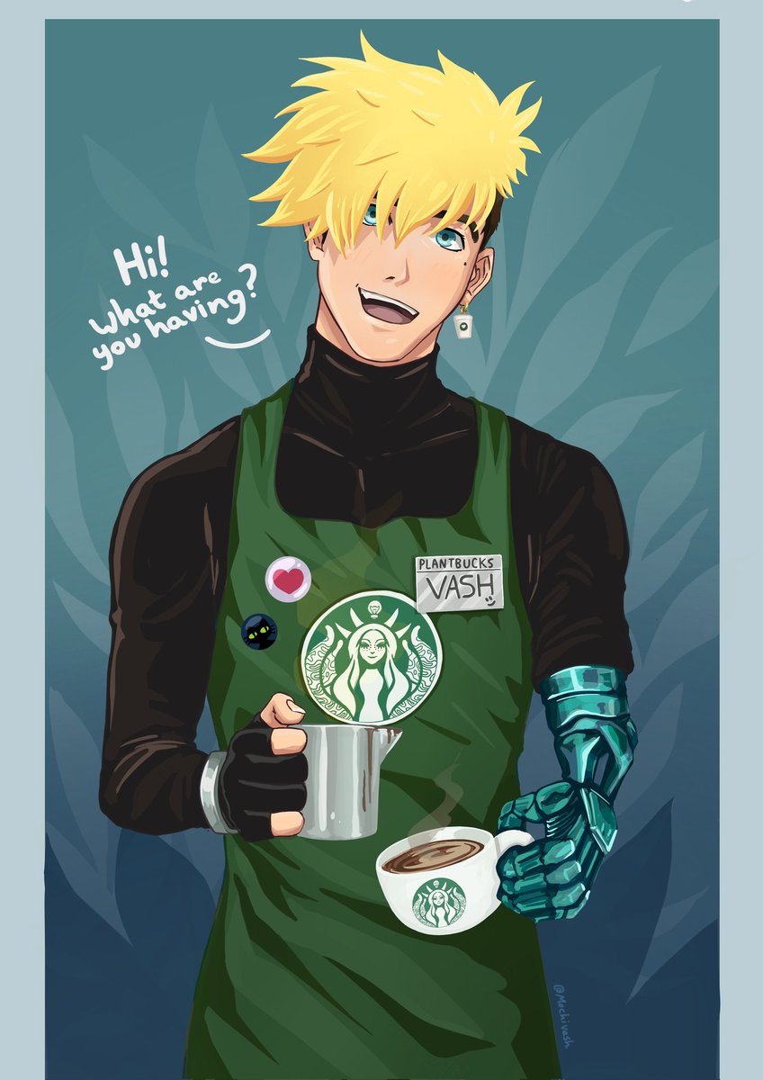 Finally got around to finishing my Vash Barista AU illustration! ✨️☕️
He's so unbelievably cute - he would take the extra time to make you personalised latte art every time you visited. 💖
#trigun #TRIGUNSTARGAZE