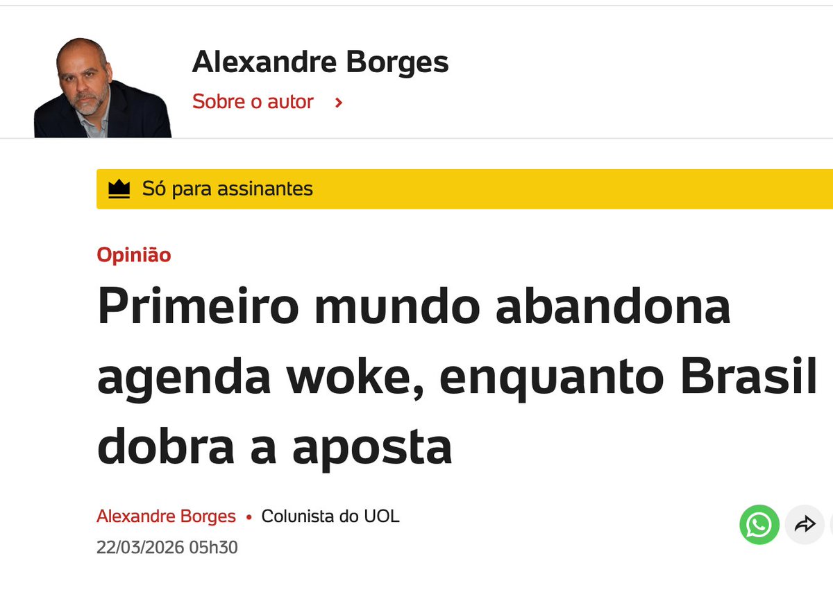 alex_borges's tweet photo. "Enquanto Hollywood, maior laboratório da cultura de massa do planeta, começa a mostrar que entendeu, com muita relutância e pragmatismo, a mudança de vento civilizacional, no Brasil temos parte da elite fazendo respiração boca a boca na cultura woke, que já respira por aparelhos em todo o mundo desenvolvido.

Na semana passada, a Câmara elegeu a deputada trans Erika Hilton (PSOL-SP) para presidir a Comissão de Defesa dos Direitos da Mulher. Onze votos a favor, dez em branco. Ela é conhecida pela postura beligerante contra o dissenso, usando o poder do Estado para assediar judicialmente quem discorda.

A colocação de um homem biológico transgênero para liderar a comissão de mulheres da Câmara tira o foco das mulheres e coloca o debate político em pautas completamente estranhas aos interesses das mulheres.

Um levantamento da RealTime Big Data colocou em números a rejeição à indicação da deputada para a presidência da comissão: 84% dos brasileiros são contra. O nível de conhecimento sobre a polêmica é altíssimo: 82% dos entrevistados afirmaram que sabem do caso.

O povo falou, mas quem vai ouvir?"

https://t.co/V9r8LYk4CI