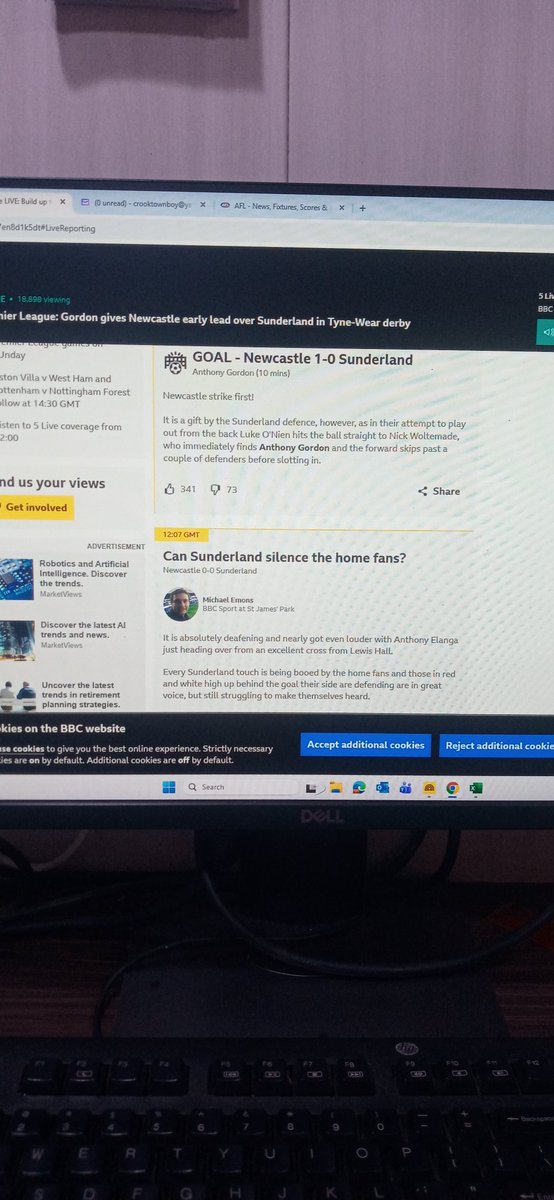 Offshore 300kms north of Western Australia sailing away from a cyclone.All i can watch is the good old BBC SPORT live reporting....Come on Newcastle
..Great start