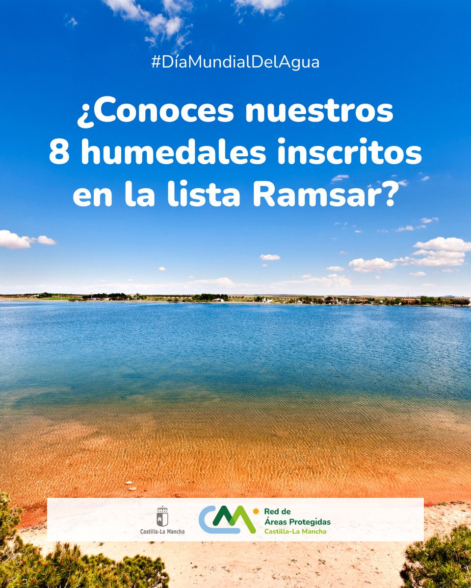 #DíaMundialDelAgua 💧

El agua es vida. Conservarla es preservar ecosistemas únicos 🌿 y miles de aves migratorias 🦆.

Castilla-La Mancha cuenta con 8 humedales de importancia internacional, incluidos en la lista del Convenio de Ramsar. Descúbrelos: f.mtr.cool/ameenttnuy