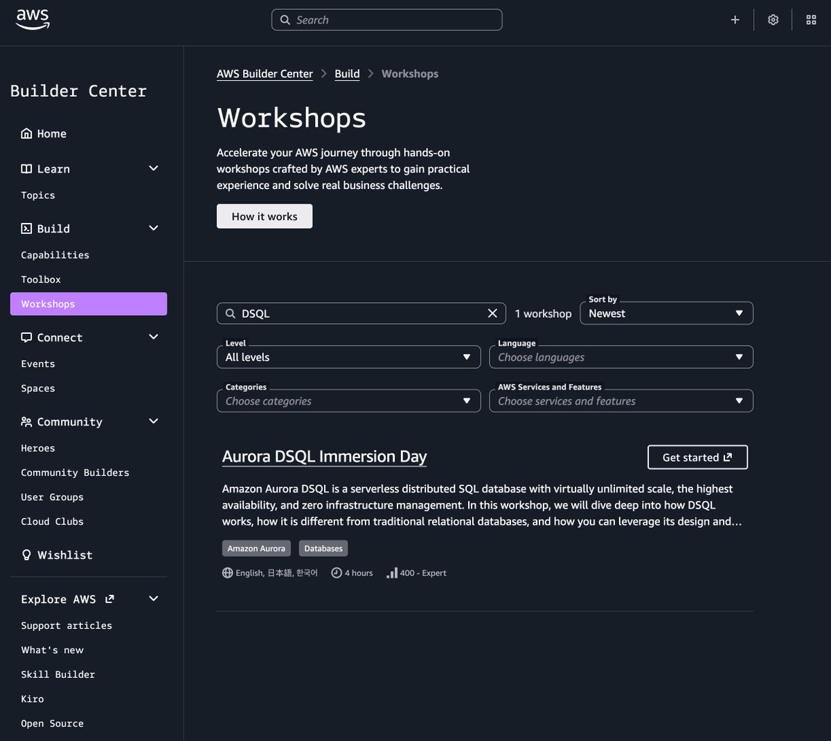 tpschmidt_'s tweet photo. AWS quietly released over 100 free workshops and almost nobody knows they exist 🛠️ I just finished the Aurora DSQL Immersion Day and it's better than most paid courses. https://t.co/CNuZrJODR0