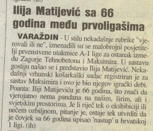 Prije točno 20 godina - najveća sprdačina u povijesti hrvatske lige. Zašto je HKS uopće dozvolio registraciju 66-godišnjeg djedice, zašto delegat i kontrolor nisu reagirali i maknuli ga iz zapisnika, to su pitanja. Tako bi i Zadar sad mogao u sastav staviti 89-godišnjeg Giergiu.