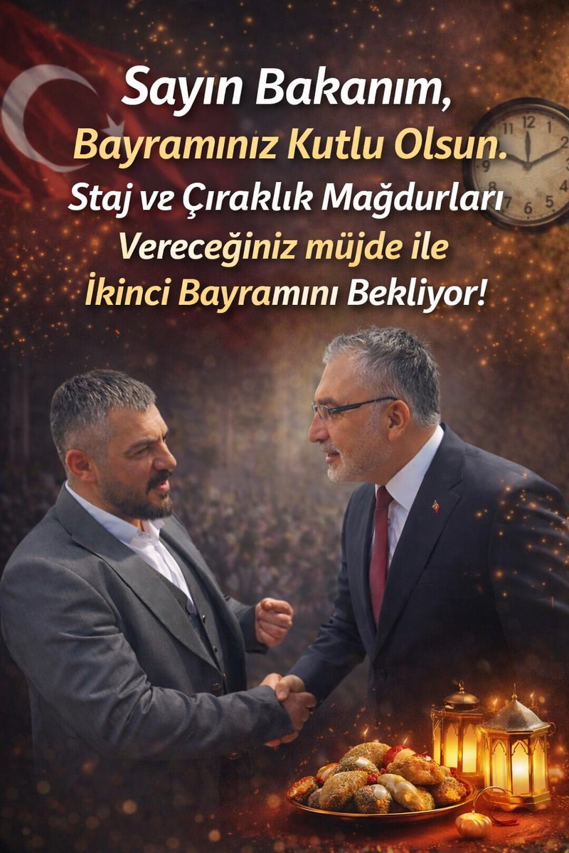 Sayın Çalışma ve Sosyal Güvenlik Bakanımız Vedat Işıkhan,

<a href="/csgbakanligi/">T.C. Çalışma ve Sosyal Güvenlik Bakanlığı</a>
<a href="/Trabzontemsilci/">Trabzon Staj ve Çıraklık Mağdurları</a>
<a href="/isikhanvedat/">Prof. Dr. Vedat Işıkhan</a>

Mübarek Ramazan Bayramı’nızı en içten dileklerimizle kutluyor; sağlıklı, huzurlu ve bereketli bir bayram geçirmenizi temenni ediyoruz.

Ancak bizler, staj ve çıraklık