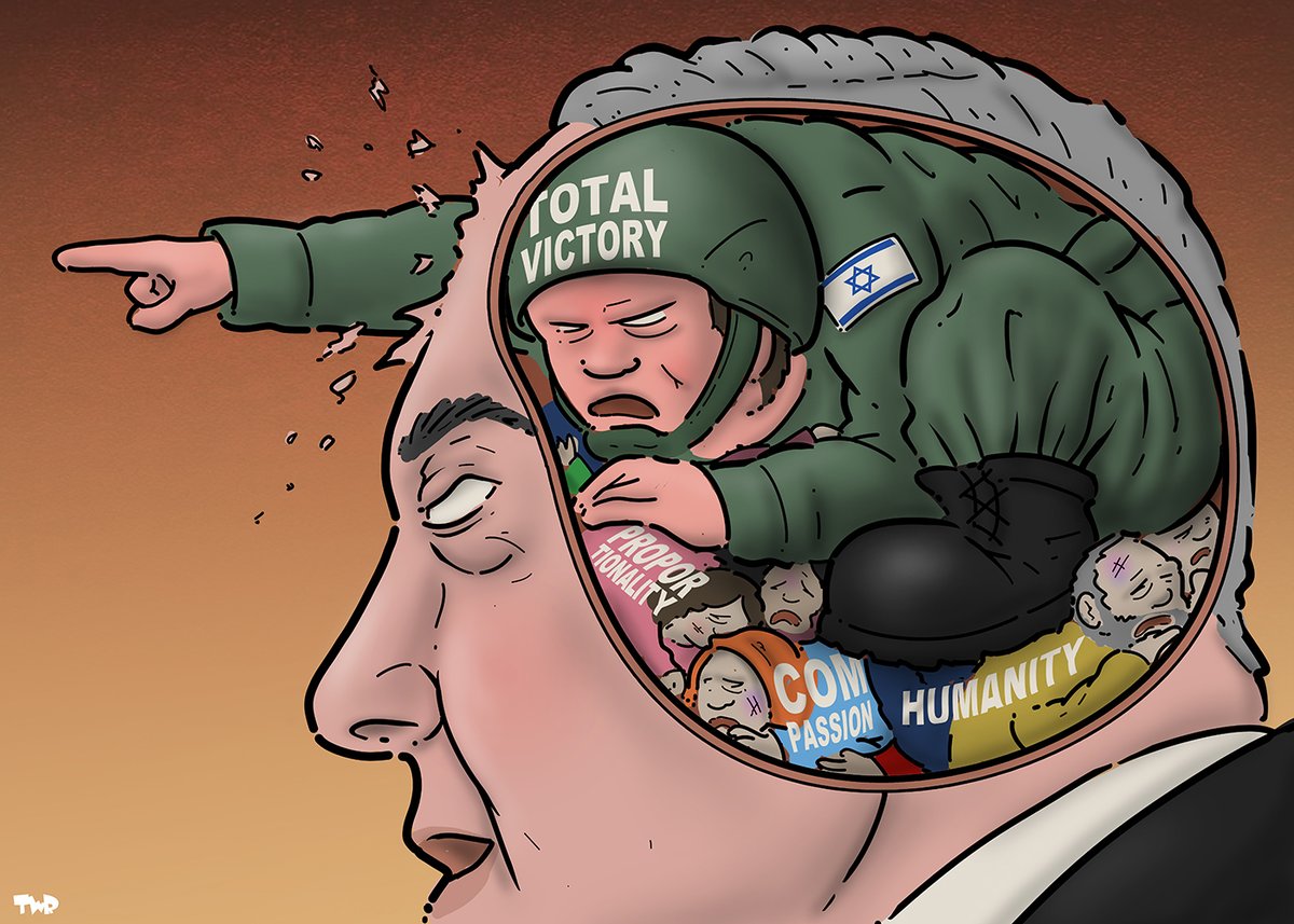 Royaards's tweet image. Inside Netanyahu's head. Cartoon from 2024. 

#Israel #Netanyahu #empathy
