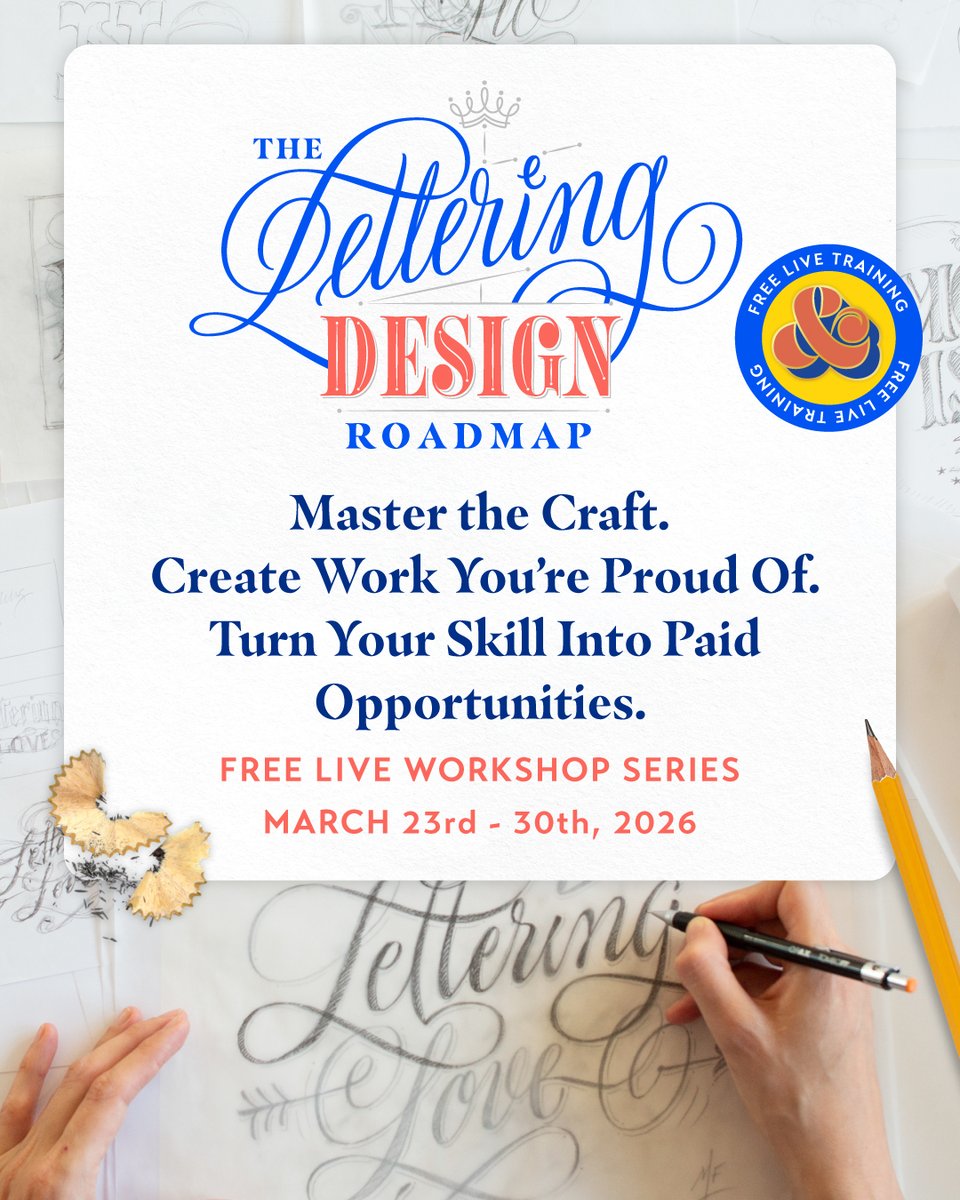 TypeThursdayLA's tweet image. 👉Don't miss Martina Flor's, The Lettering Design Roadmap workshop!
Master the Craft. Create Work You’re Proud Of. Turn Your Skill Into Paid Opportunities. March 23rd - 30th! 
Register Now: ttlaxnods--martinaflor.thrivecart.com/the-lettering-…

#typography #HandLettering #Lettering #FreelanceDesigner #Design