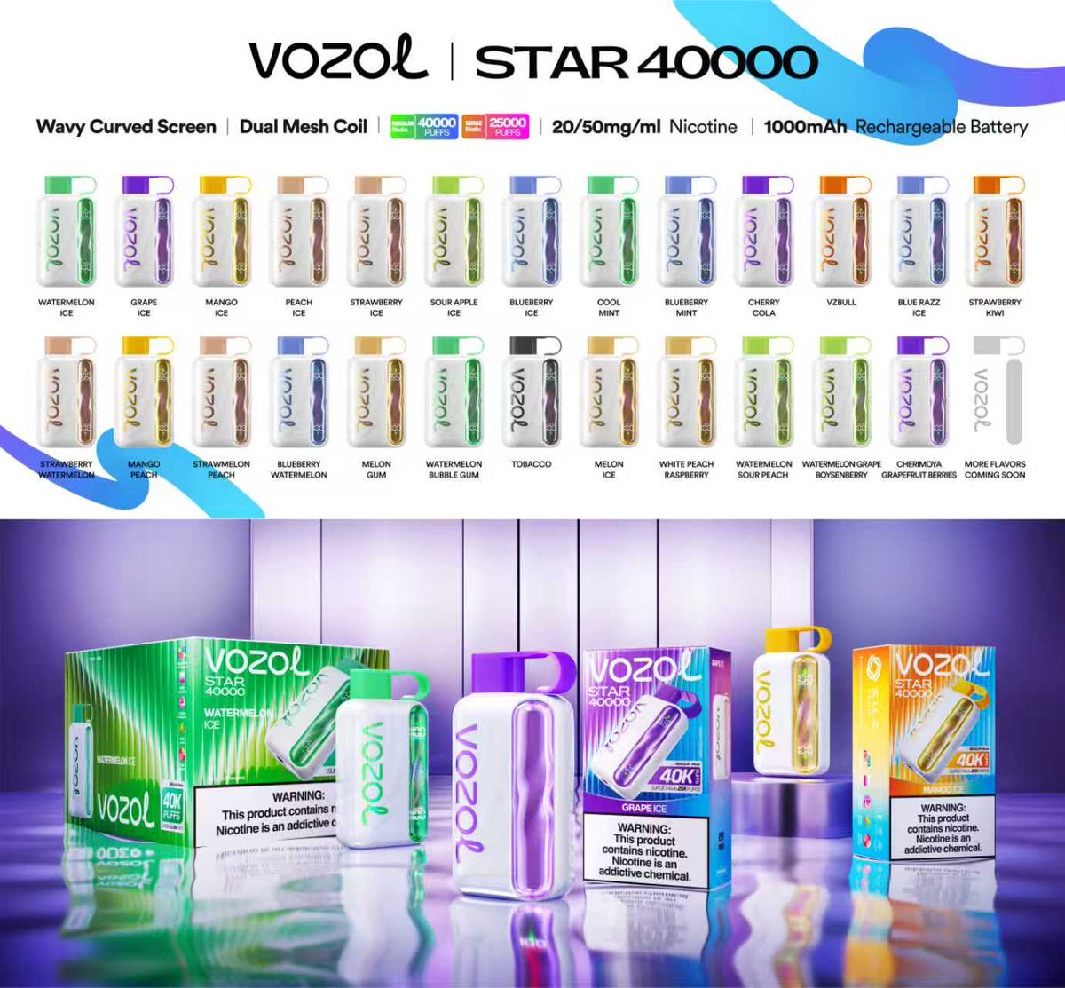 HJTJed's tweet photo. 🌟 Vozol Star 40000🌟

🚀World’s 1st wavy curved screen
🚀Dual mode
🚀40000 puffs
🚀1000mAh battery
🚀25 flavors

📞WhatsApp: +86 13715330125
🌐Website: https://t.co/6vuQ3ycnvR

#huajitong #hjt #wincloud #vozol #vozolstar40000 #star40000 https://t.co/u7QewaaL6l