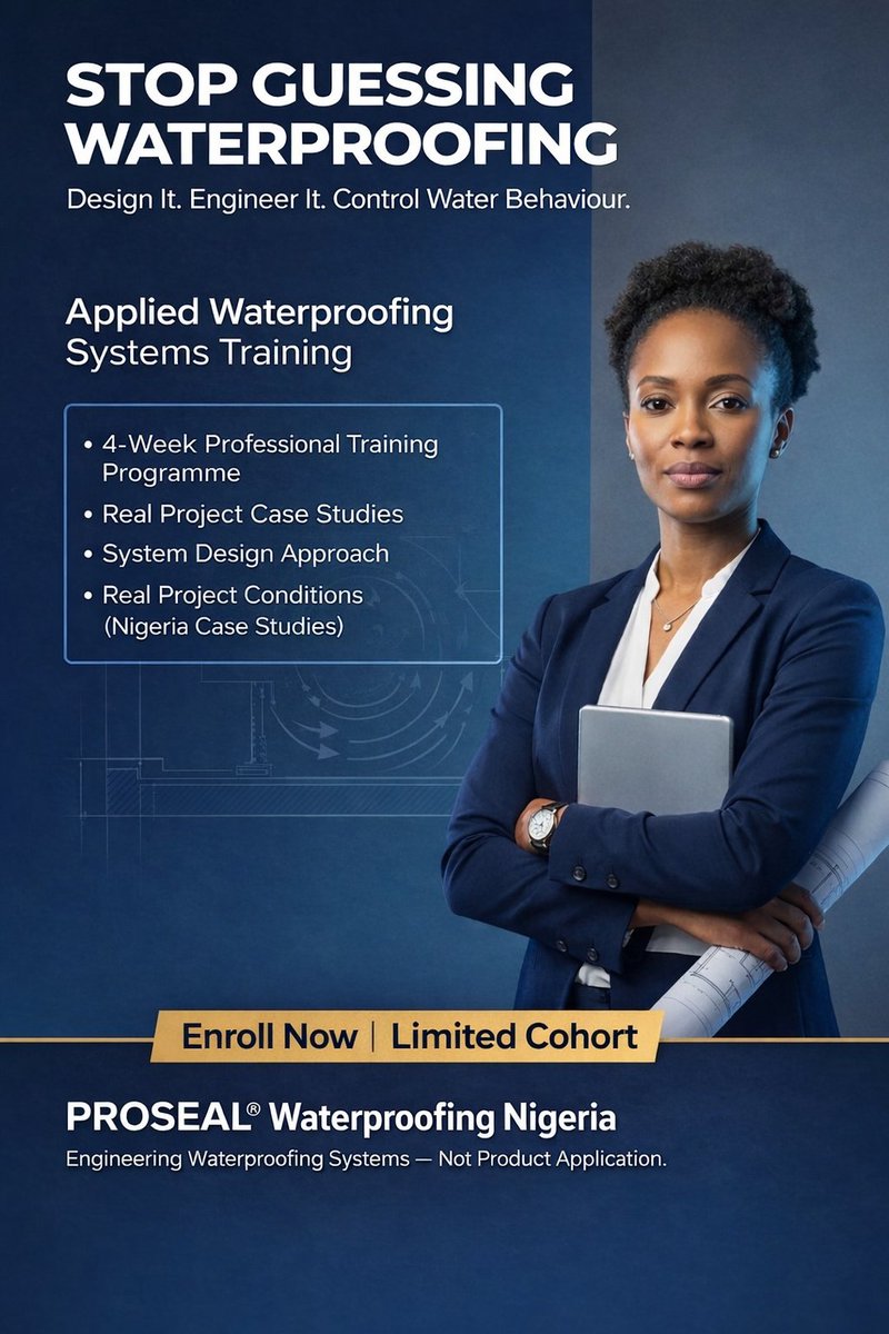 Most waterproofing failures don’t start with products.

They start with poor understanding of water behaviour.
Learn how water moves, where it enters, and why systems fail.
Applied Waterproofing Systems Training (4 Weeks)
DM or comment “INTERESTED”