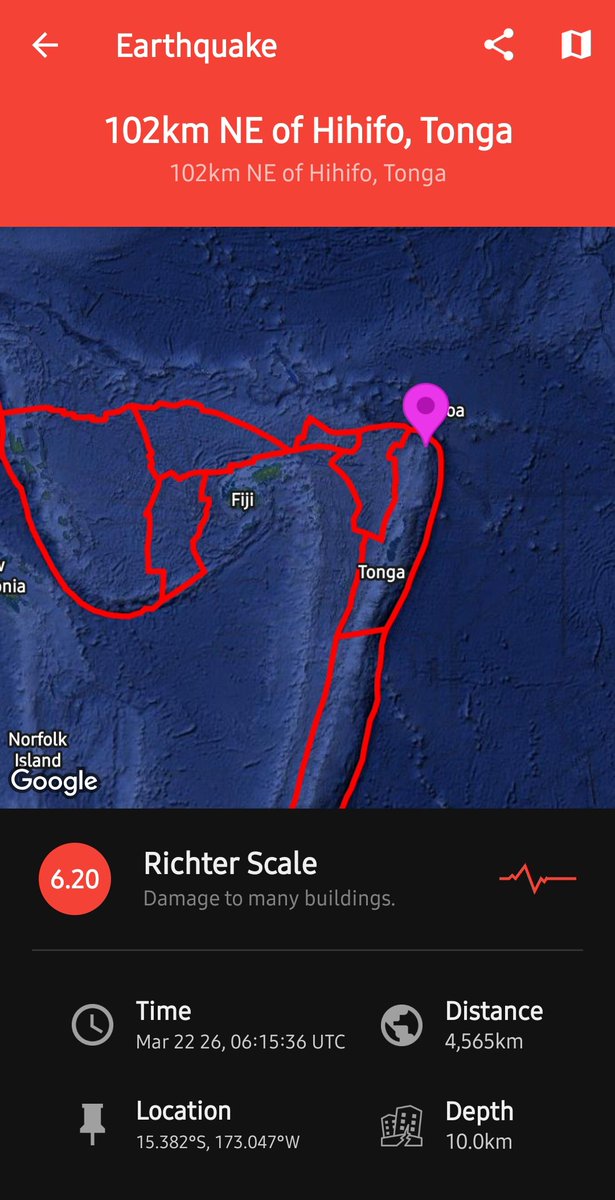 jacobwoning's tweet photo. A magnitude 6.2 has occured in Tonga following impact from four back-to-back coronal mass ejections from our Sun. https://t.co/DGsPkGJv6K