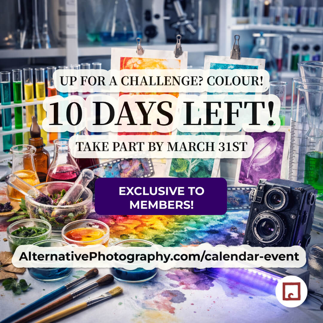 alternativephot's tweet image. COLOUR CALENDAR EVENT – 10 days left!!!

Bring colour into alternative processes and share your work. The gallery is already full of inspiring entries:
👉 alternativephotography.com/calendar-event…

Open to Supporting Members – become a member and enter by 31 March.

#altprocess