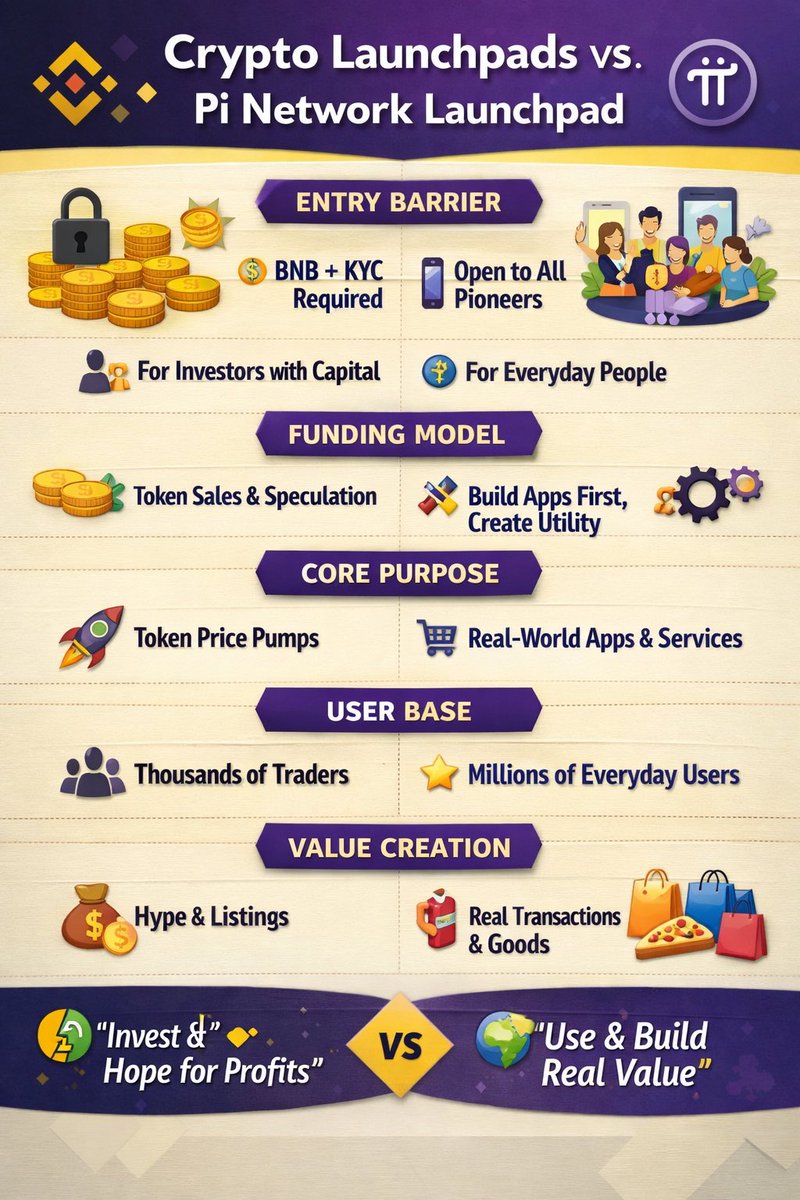 If Pi executes properly, its launchpad won’t just create tokens it could create:
•mini economies
•startups with instant users
That’s why Pi is not trying to compete with launchpads, it’s trying to overthrow the status quo 
<a href="/WoodyLightyearx/">Woody Lightyear 𝛑</a> <a href="/PiCoreTeam/">Pi Network</a> <a href="/Abonta0/">IMPERIAL ✨</a> #PiLauchpad