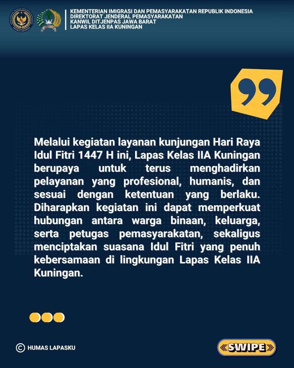 Hangatnya Idul Fitri di Lapas Kuningan, Ratusan Keluarga Warga Binaan Hadiri Kunjungan Hari Pertama

#PemasyarakatanBerdampak
#LapasKuningan
#SukarnoAli