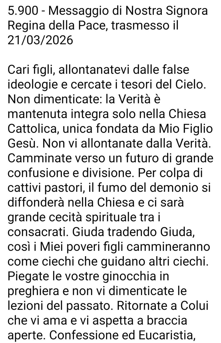 antonaccigabria's tweet photo. URGENTISSIMO MESSAGGIO DELLA MADONNA AL MONDO!!! (ASCOLTATELA) "ANGUERA" 21/03/2026 🙏🙏🙏 https://t.co/7yElF7kjCJ