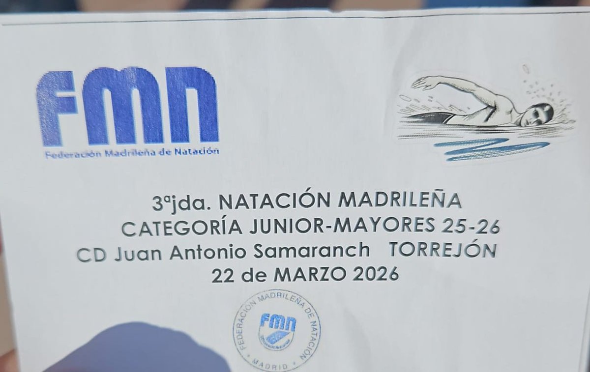 javiervarelag's tweet photo. El #ComandoGrada🥁 fiel a su cita con los 🏊🏻♂️🏊🏻♀️ del @CDEElValle para animar 📣📢 en la 3ª jornada #JUNIORABSOLUTO de la @fmn_oficial en piscina💦 Juan Antonio Samaranch de Torrejón
#GoValle💛💙🤍
#LaSuerteEsParaLosQueNoEntrenan☘️ https://t.co/w6FClzkT4H